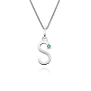 Initial Emerald Letter Charm Necklace in 9ct White Gold