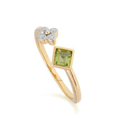 Contemporary Peridot & Diamond Open Ring in 9ct Yellow Gold