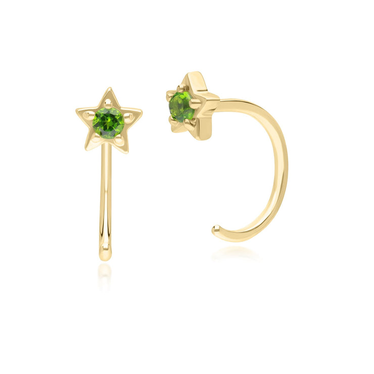 Modern Classic Chrome Diopside Pull Through Hoop Earrings in 9ct Yellow Gold