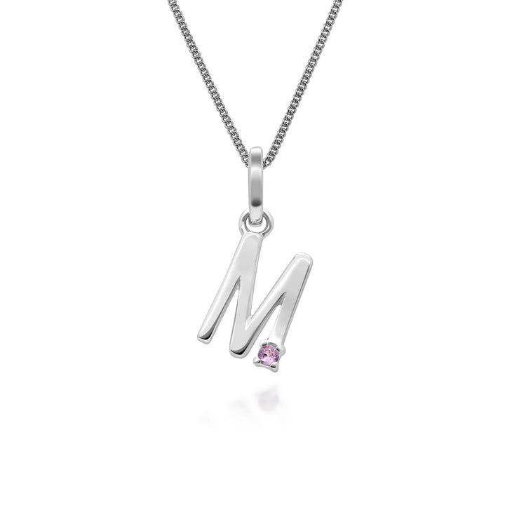 Initial Pink Sapphire Letter Charm Necklace in 9ct White Gold