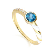 Siberian Waltz Enamel & London Blue Topaz Ring in 9ct Gold