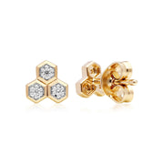 Diamond  Geometric Trilogy Stud Earrings in 9ct Yellow Gold