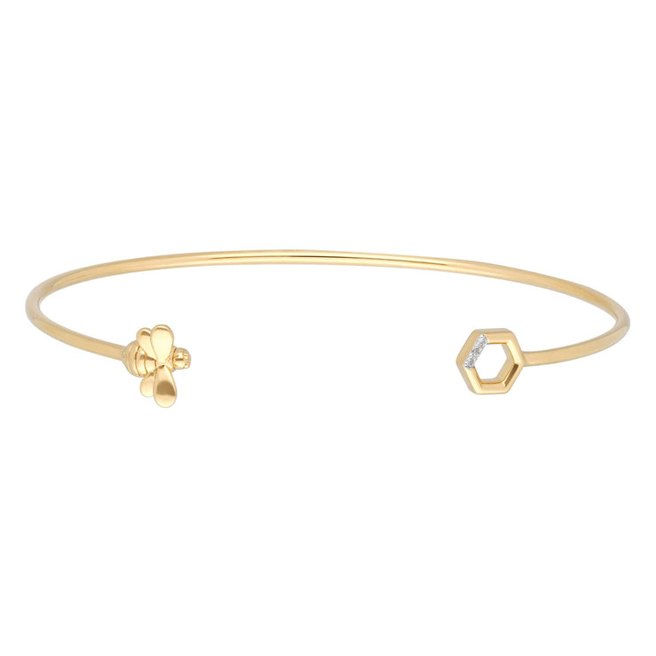 Honeycomb Inspired Diamond Hexagon Bee Bangle in 9ct Yellow Gold