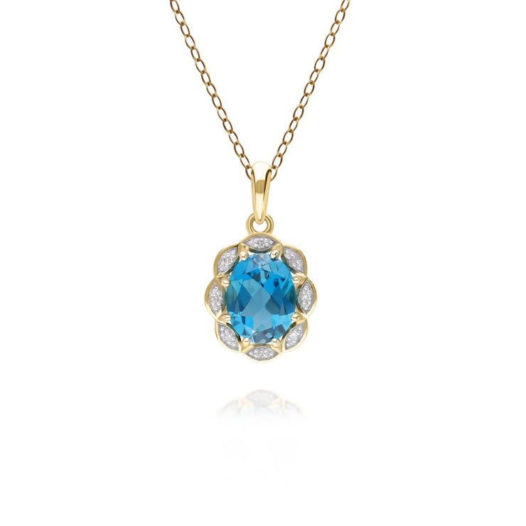 Classic London Blue Topaz & Diamond Lux Pendant in 9ct Yellow Gold