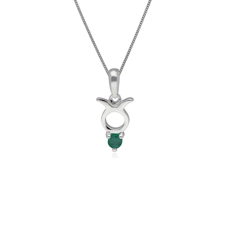 Emerald Taurus Zodiac Charm Necklace in 9ct White Gold