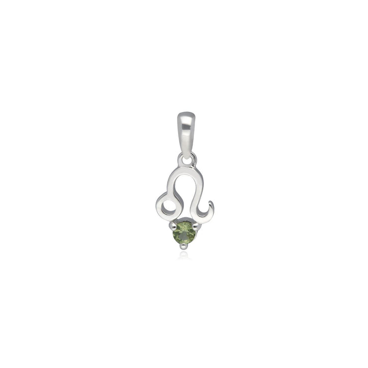 Peridot Leo Zodiac Charm Necklace in 9ct White Gold