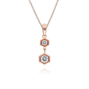 Honeycomb Inspired Clear Sapphire Pendant Necklace in 9ct Rose Gold