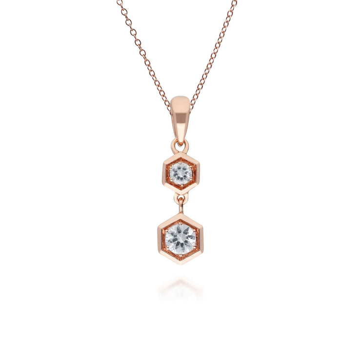 Honeycomb Inspired Clear Sapphire Pendant Necklace in 9ct Rose Gold