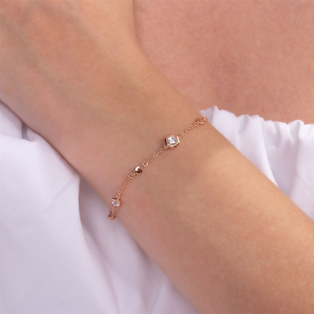 Honeycomb Inspired Clear Sapphire Link Bracelet in 9ct Rose Gold