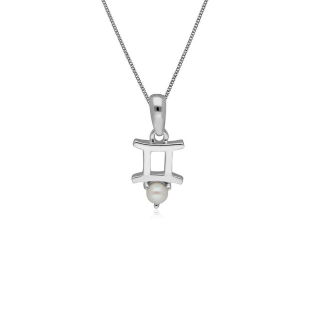 Pearl Gemini Zodiac Charm Necklace in 9ct White Gold
