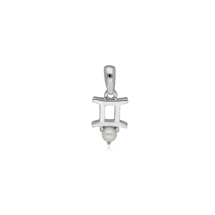 Pearl Gemini Zodiac Charm Necklace in 9ct White Gold