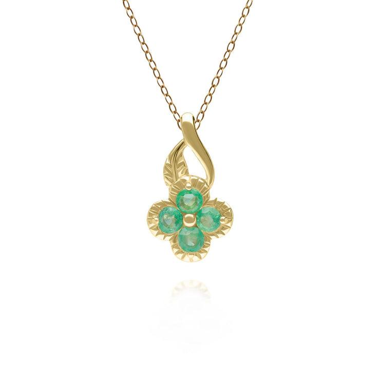 Floral Round Emerald Pendant in 9ct Yellow Gold