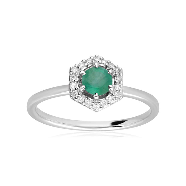 9ct White Gold 0.67ct Emerald & Diamond Halo Engagement Ring