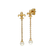 ECFEW™ 'The Liberator' Pearl Fleur De Lis Chain Drop Earrings