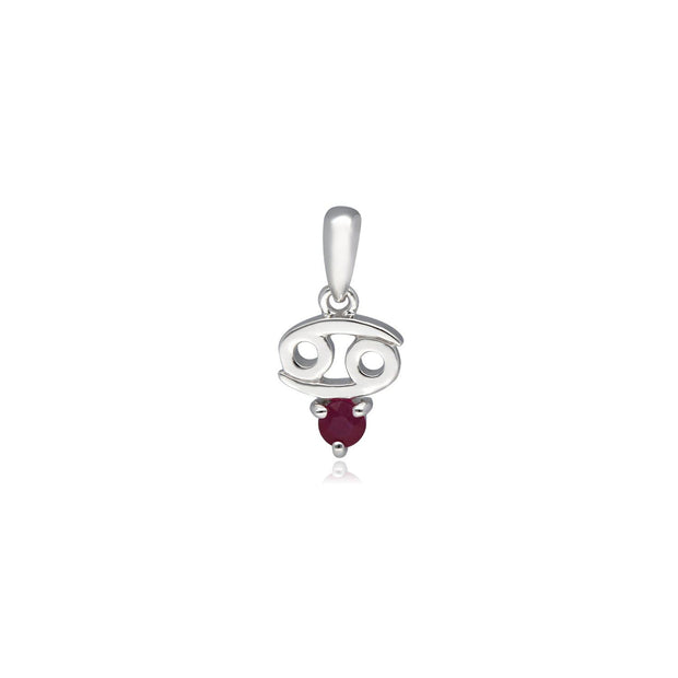 Ruby Cancer Zodiac Charm Necklace in 9ct White Gold