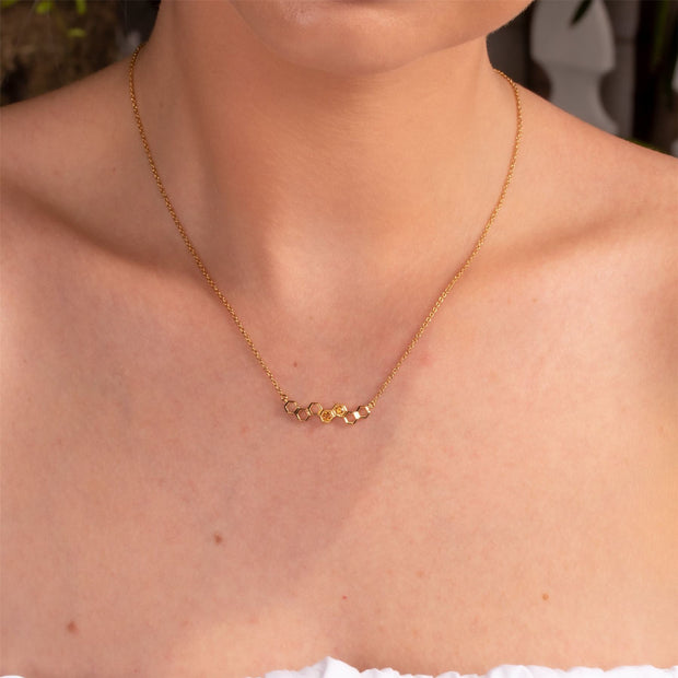 Honeycomb Inspired Citrine Link Necklace in 9ct Yellow Gold