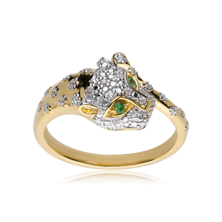 ECFEW™ 'The Unifier' Tsavorite & Diamond Cheetah Ring in 9ct Yellow Gold