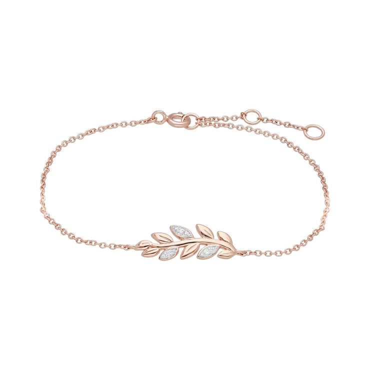 O Leaf Diamond Bracelet & Stud Stud Earring Set in 9ct Rose Gold