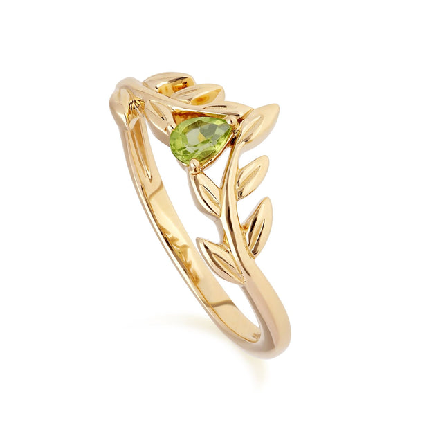 O Leaf Peridot Wishbone Ring in 9ct Yellow Gold