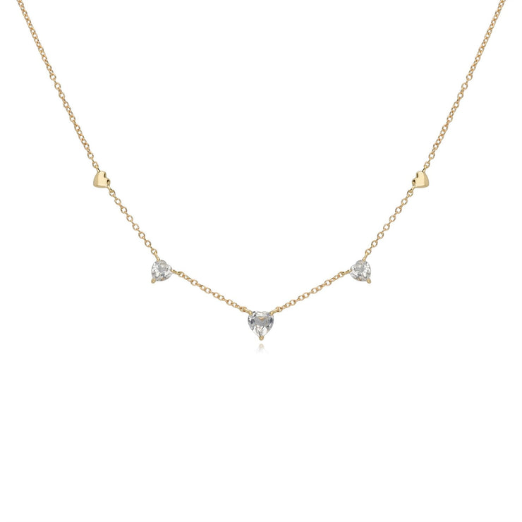 White Topaz Heart Necklace in 9ct Yellow Gold