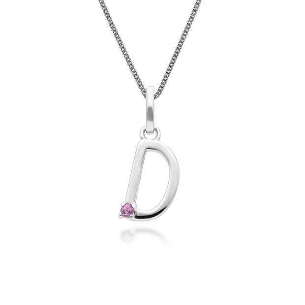 Initial Pink Sapphire Letter Charm Necklace in 9ct White Gold