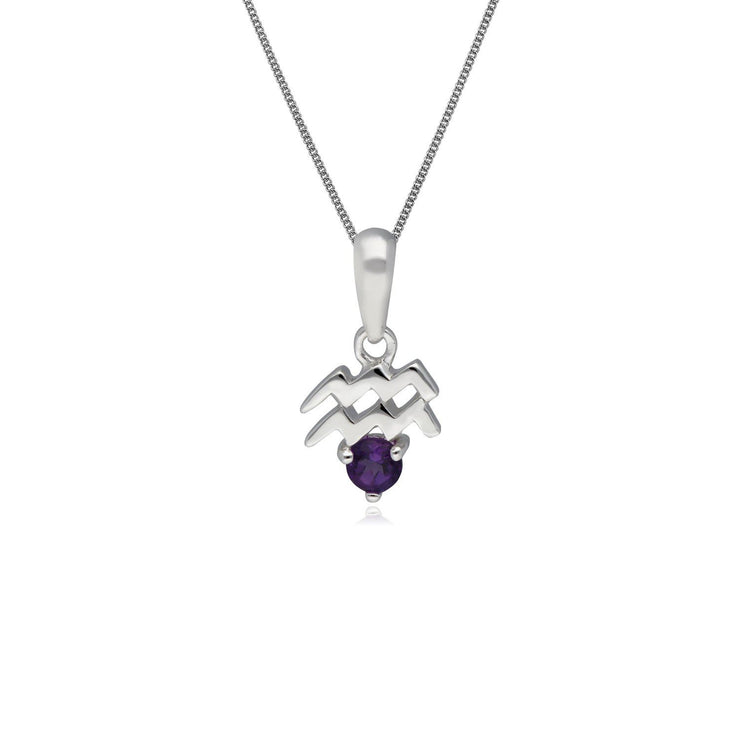Amethyst Aquarius Zodiac Charm Necklace in 9ct White Gold