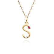 Initial Ruby Letter Necklace In 9ct Yellow Gold