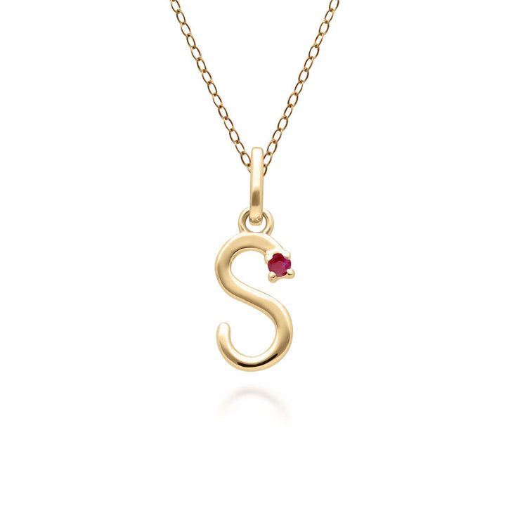 Initial Ruby Letter Necklace In 9ct Yellow Gold