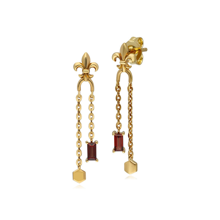 ECFEW™ 'The Liberator' Garnet Fleur De Lis Chain Drop Earrings