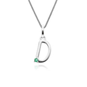 Initial Emerald Letter Charm Necklace in 9ct White Gold