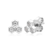 Diamond Geometric Trilogy Stud Earrings in 9ct White Gold