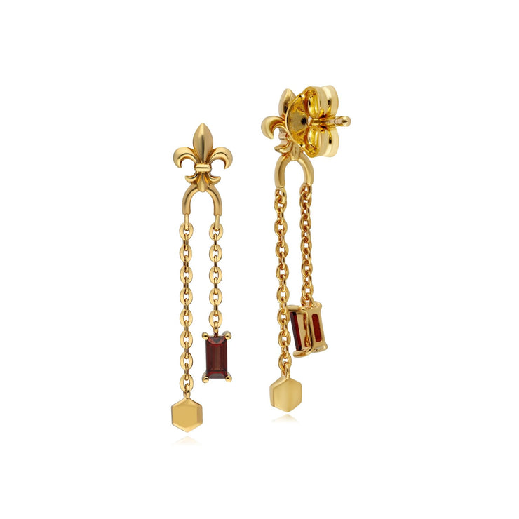 ECFEW™ 'The Liberator' Garnet Fleur De Lis Chain Drop Earrings