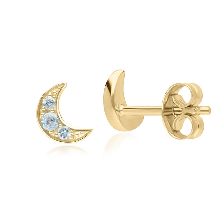 Night Sky Topaz Moon Stud Earrings in 9ct Yellow Gold