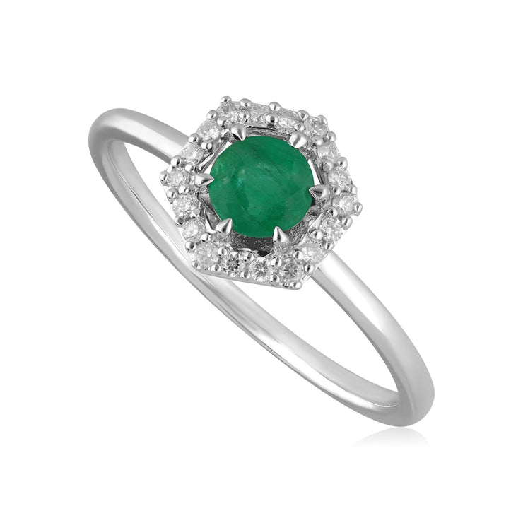 9ct White Gold 0.38ct Emerald & Diamond Halo Engagement Ring