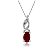 Classic Oval Ruby & Diamond Twist Drop Pendant