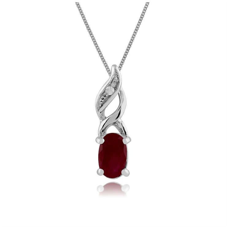 Classic Oval Ruby & Diamond Twist Drop Pendant