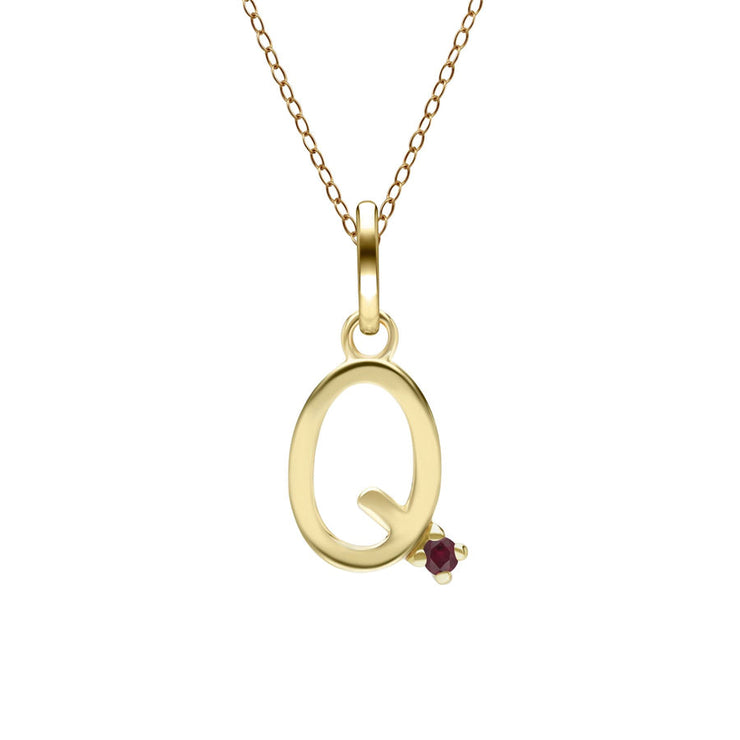 Initial Ruby Letter Necklace In 9ct Yellow Gold