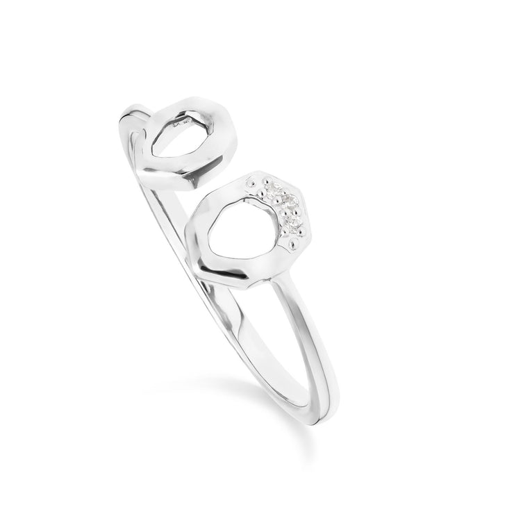 Diamond Pave Asymmetrical Pendant & Ring Set in 9ct White Gold