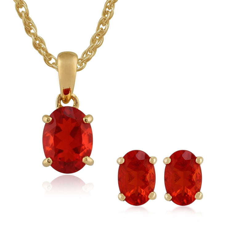 Classic Fire Opal Stud Earrings & Pendant Set Image 1