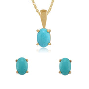 Classic Oval Turquoise Stud Earrings & Pendant Set Image 1