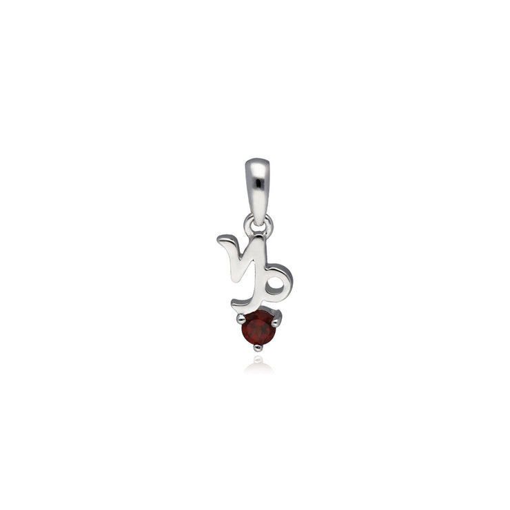 Garnet Capricorn Zodiac Charm Necklace in 9ct White Gold