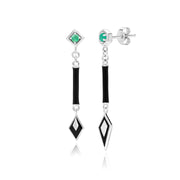 Grand Deco Asymmetrical Emerald Drop Earrings in 9ct White Gold