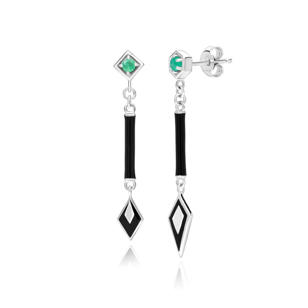 Grand Deco Asymmetrical Emerald Drop Earrings in 9ct White Gold