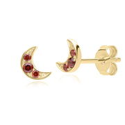 Night Sky Garnet Moon Stud Earrings in 9ct Yellow Gold