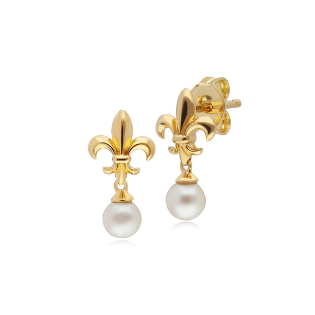 ECFEW™ 'The Liberator' Pearl Fleur De Lis Drop Earrings