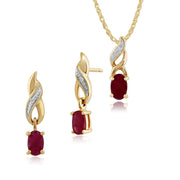 Classic Oval Ruby & Diamond Twist Drop Earrings & Pendant Set Image 1