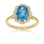 Classic London Blue Topaz & Diamond Lux Ring in 9ct Yellow Gold