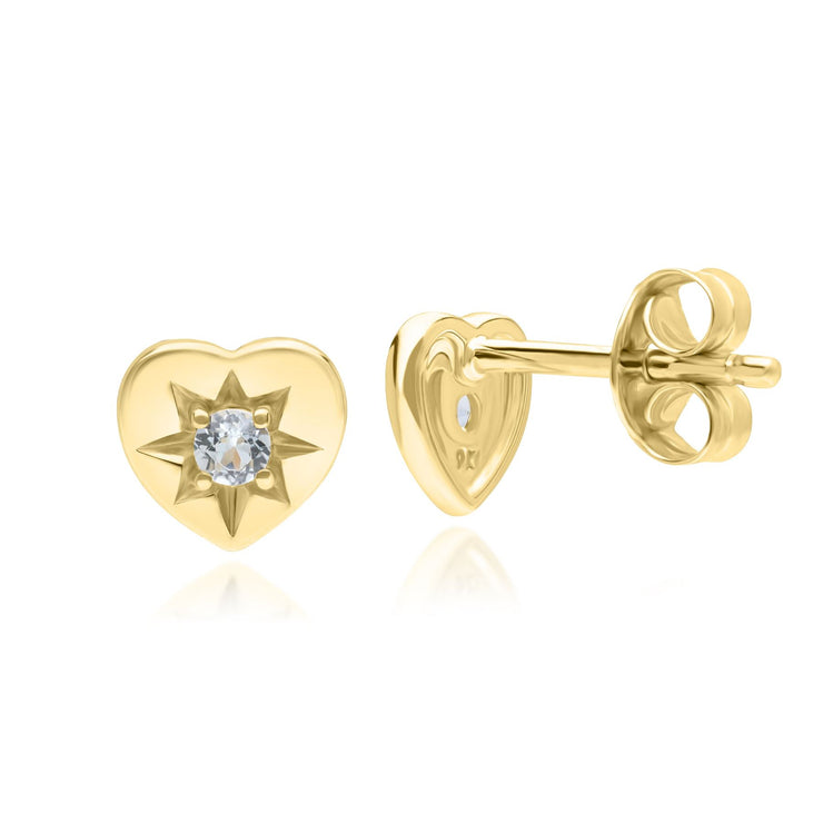 ECFEW™ 'The Liberator' Blue Topaz Heart Stud Earrings in 9ct Yellow Gold