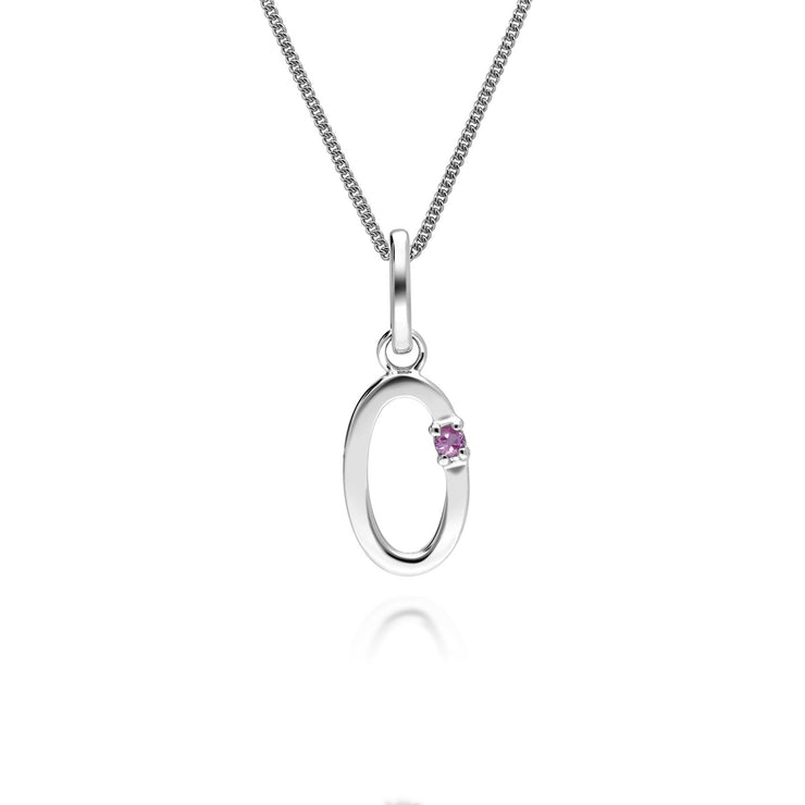 Initial Pink Sapphire Letter Charm Necklace in 9ct White Gold