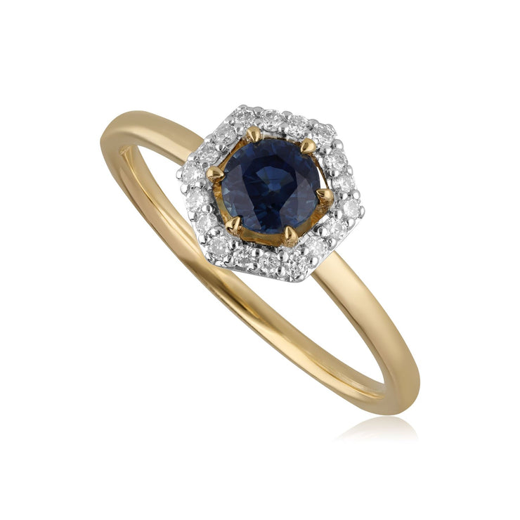 9ct Yellow Gold 0.448ct Sapphire & Diamond Halo Engagement Ring